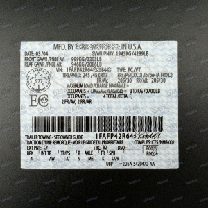 FORD Door Jamb Data Decal Permanent Sticker ID Tag Derated Custom CANADA